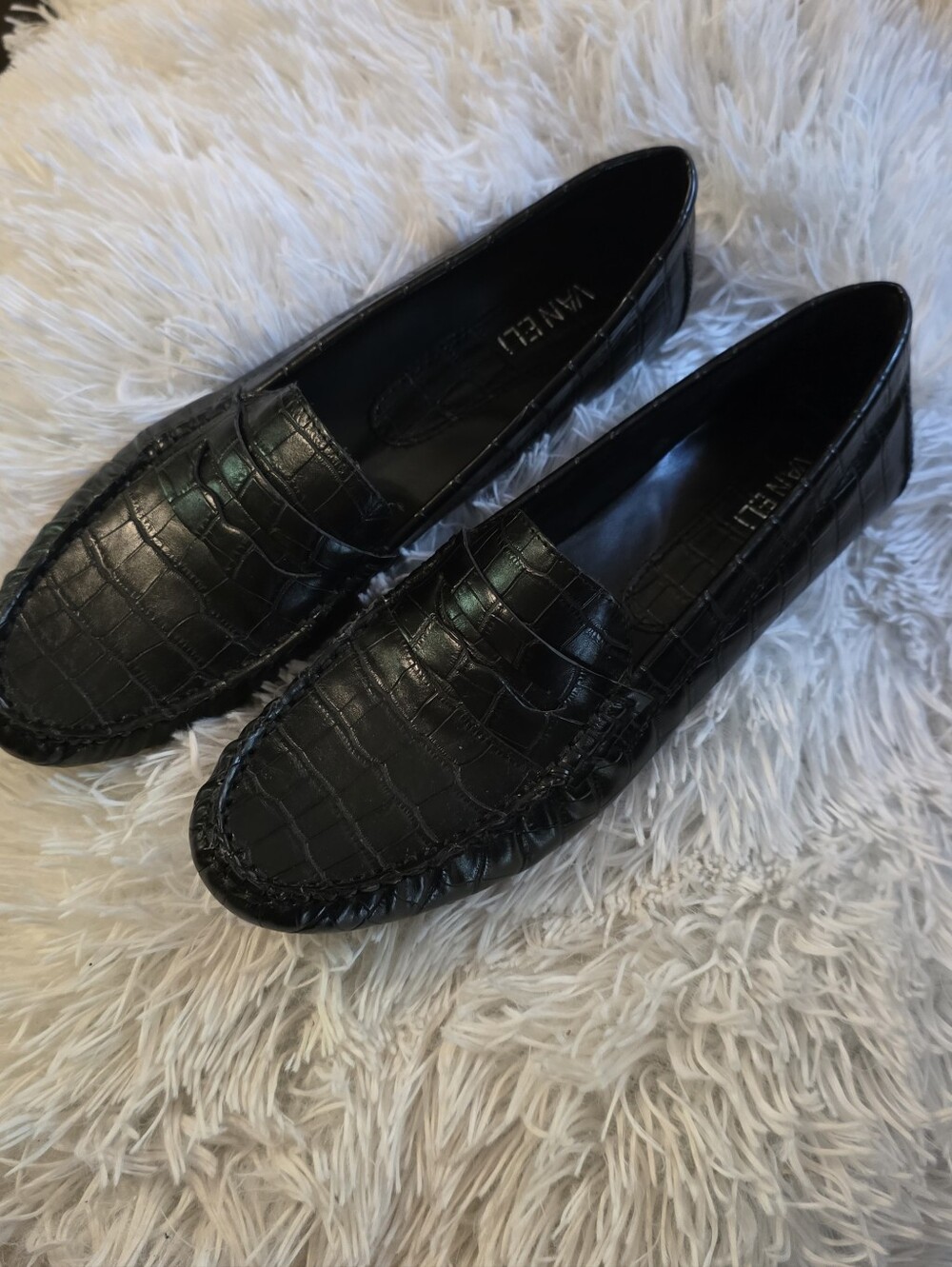 VANELI Black Croc-Embossed Leather Penny Loafers (8.5)